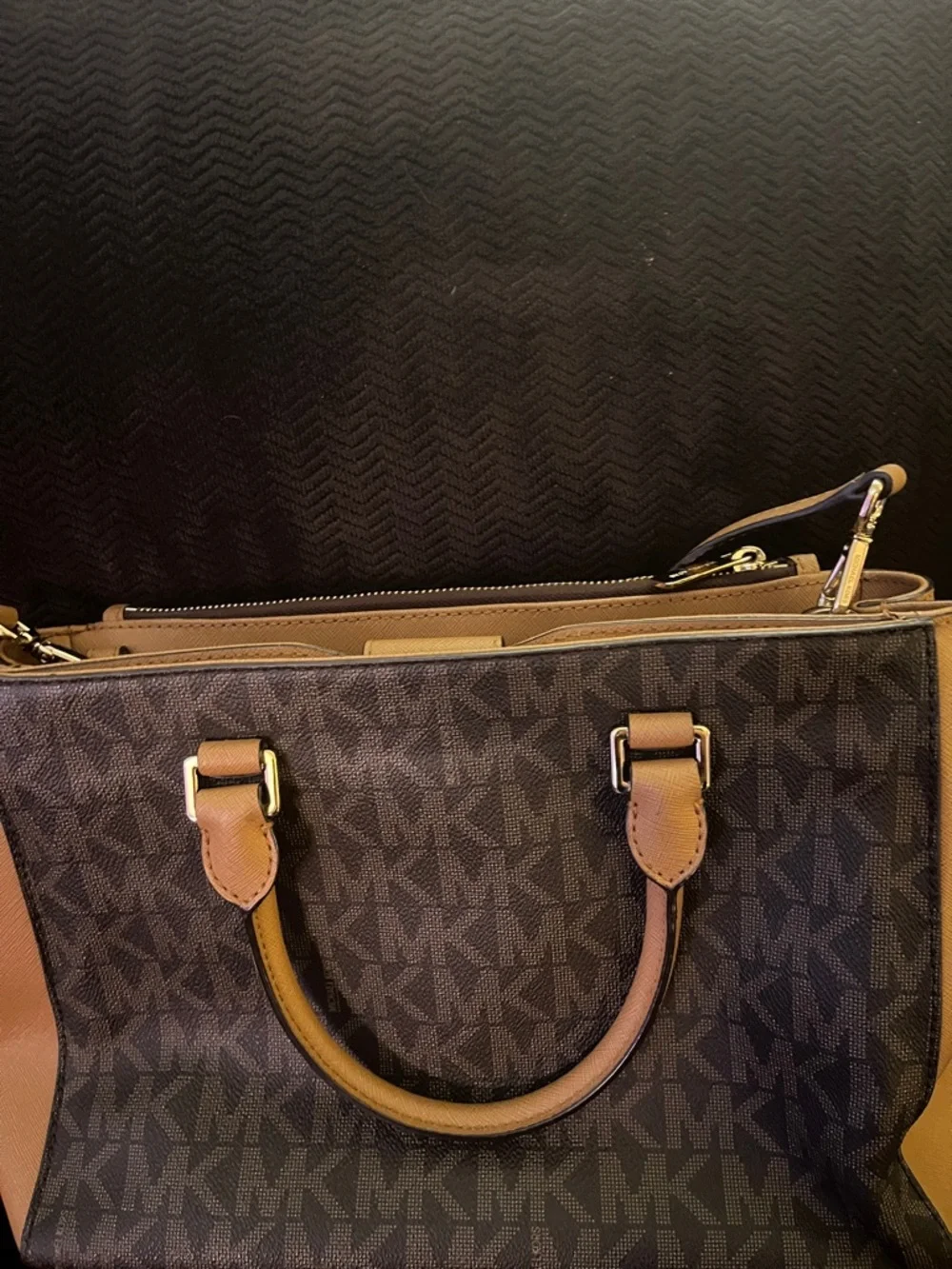 Michael Kors Brown and Tan Logo Satchel - Picture 5 of 5